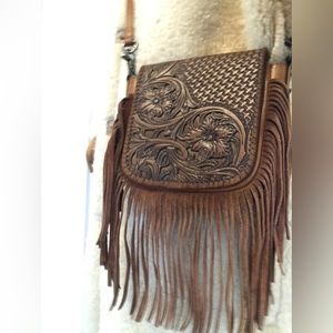 Montana West tooled fringed mini crossbody western style bag
